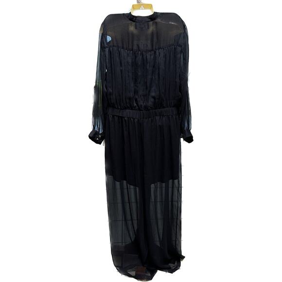 Nina Parker Womens Black Wide Leg Long Sleeve Button-Front Jumpsuit Plus 24W - Picture 4 of 12